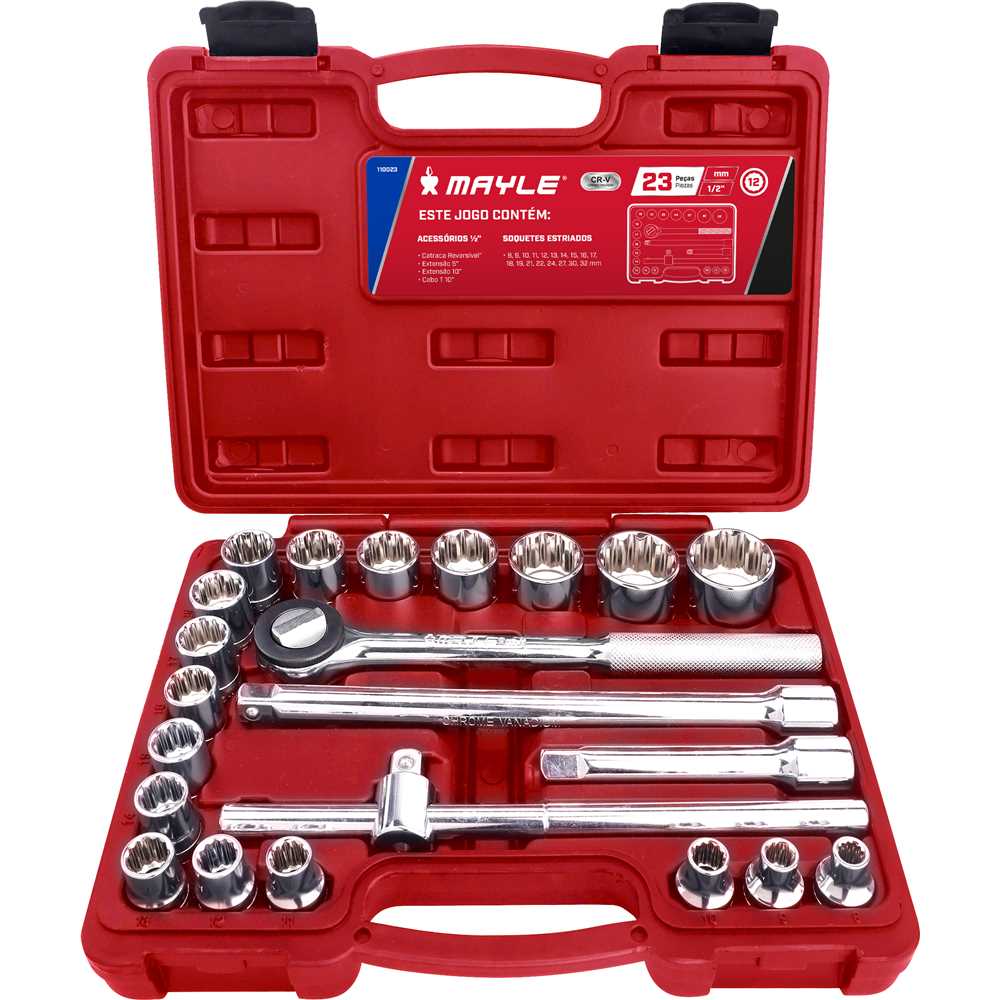 Jogo de soquetes estriados encaixe 1/2